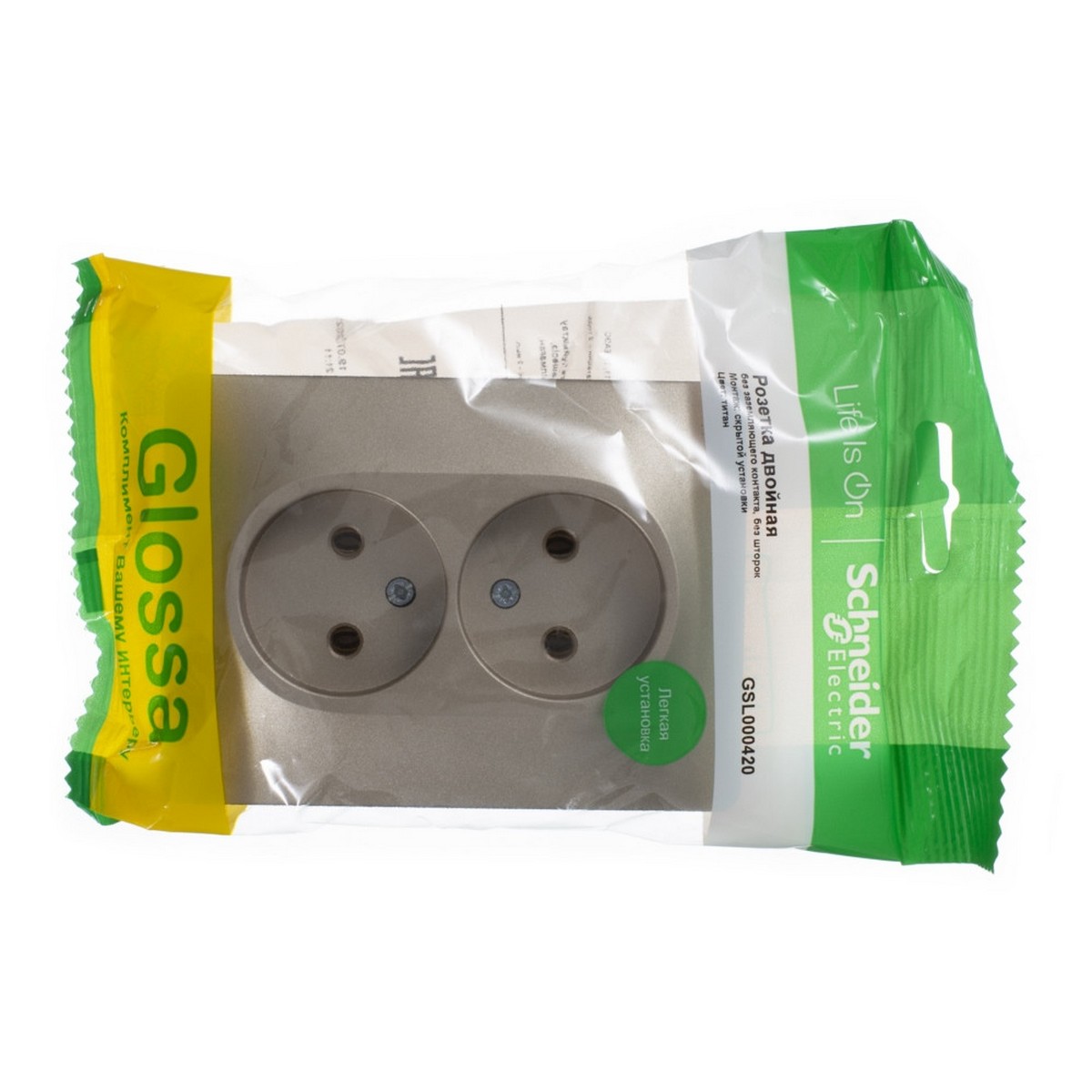 Розетка Systeme Electric Glossa Титан 2-я без заземления (в сборе с рамкой) GSL000420