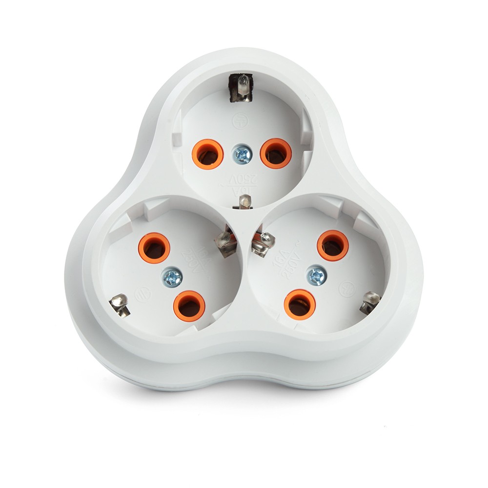 Колодки и удлинители, тройники Разветвитель сетевой 3-местный с/з STEKKER ADP16-23-21, 250V, 16A, ABS пластик, белый 49165 