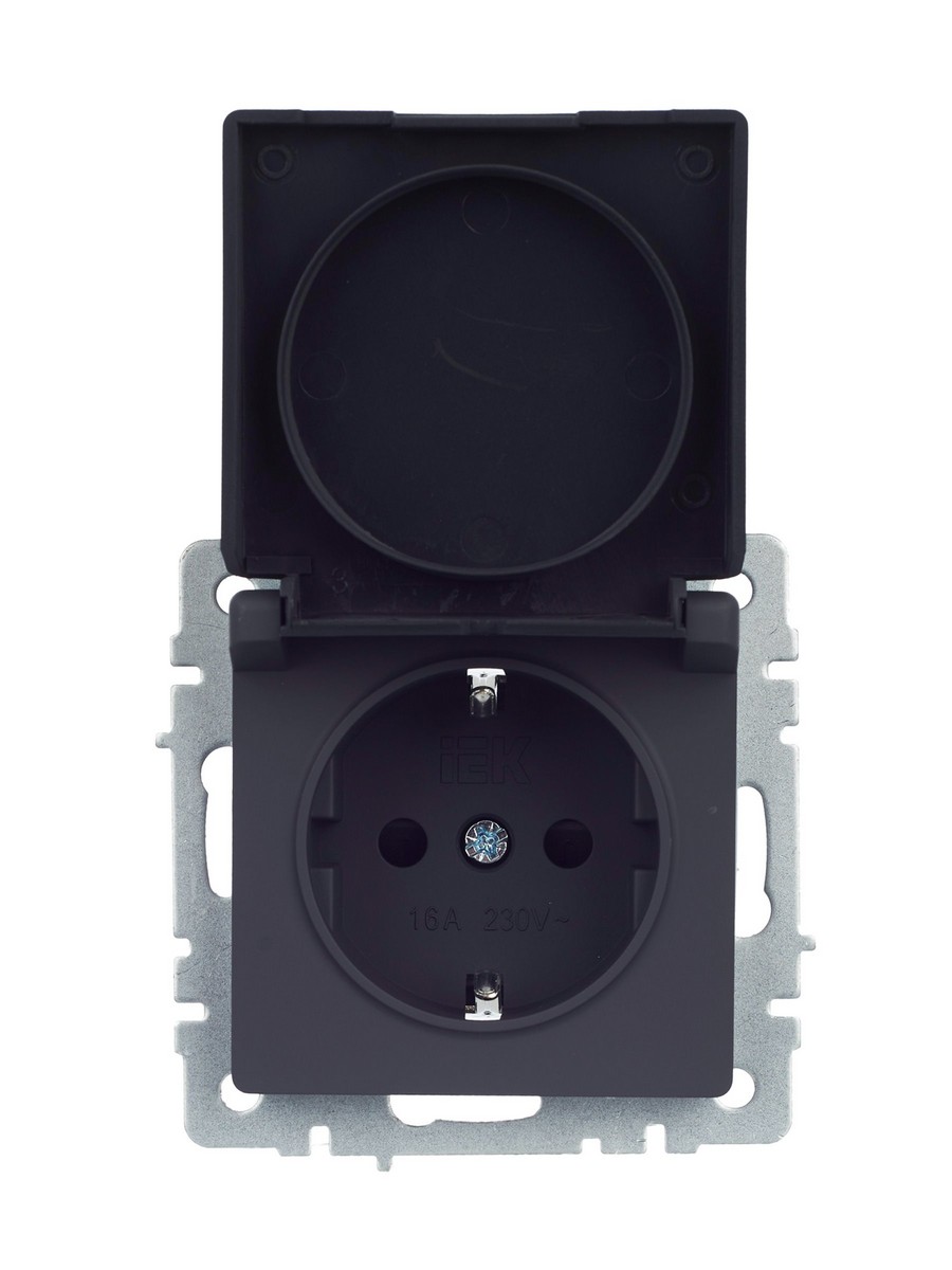 Розетка IEK BRITE с/з с шторками и крышкой 16А IP44 РСбш10-3-44-БрГ графит BR-R16-16-44-K53