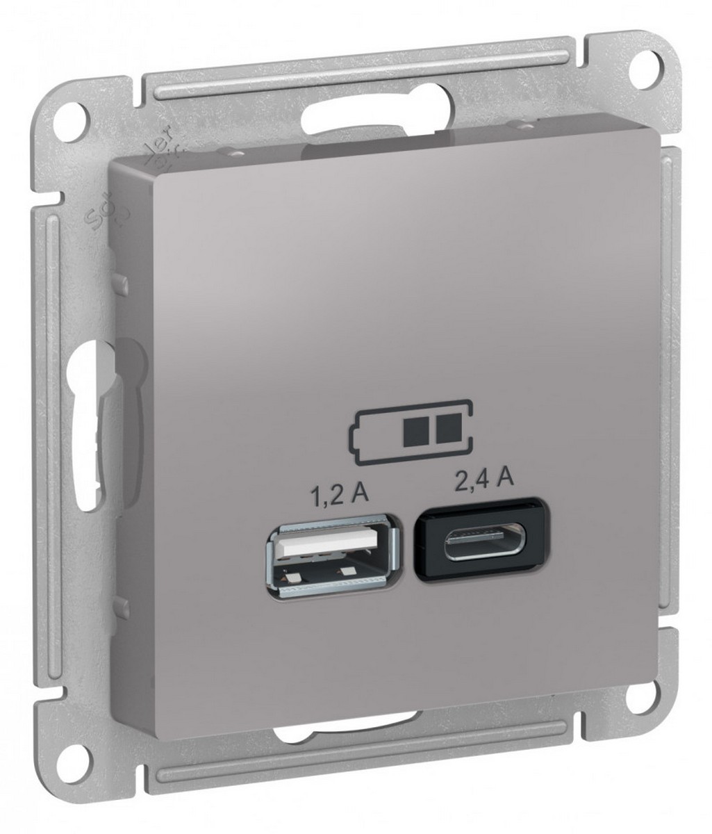 Розетка USB Systeme Electric AtlasDesign Алюминий A+С 5В/24А 2х5В/12А механизм ATN000339