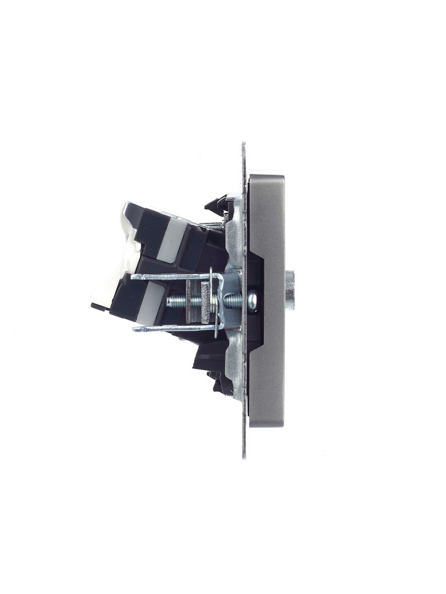 Розетка IEK BRITE двойная TV+RJ45 кат.5E РТВ/РК12-БрС сталь BR-AK20-1-K46