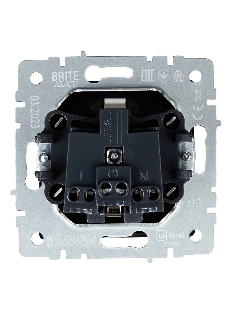 Розетка IEK BRITE с/з с шторками и крышкой 16А IP20 РСбш10-3-БрЧ черный BR-R16-16-K02