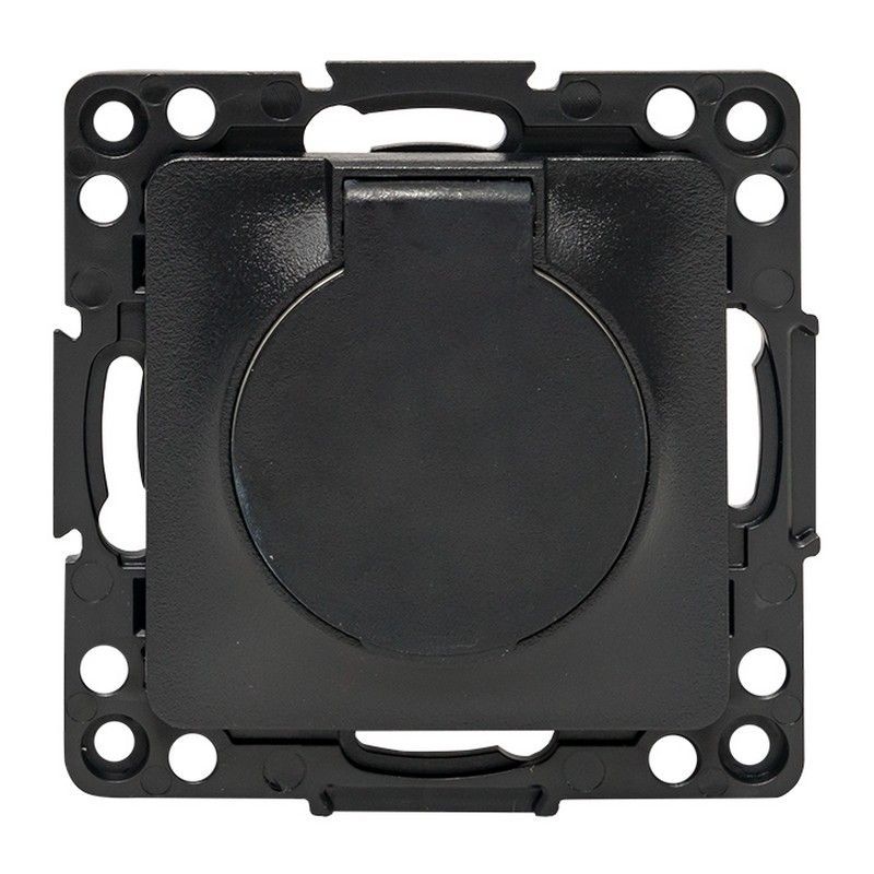 EKF Стокгольм черный Розетка с/з EKF PROxima Стокгольм Черный со шторками и крышкой 16А IP44 EZR16-028-10-44