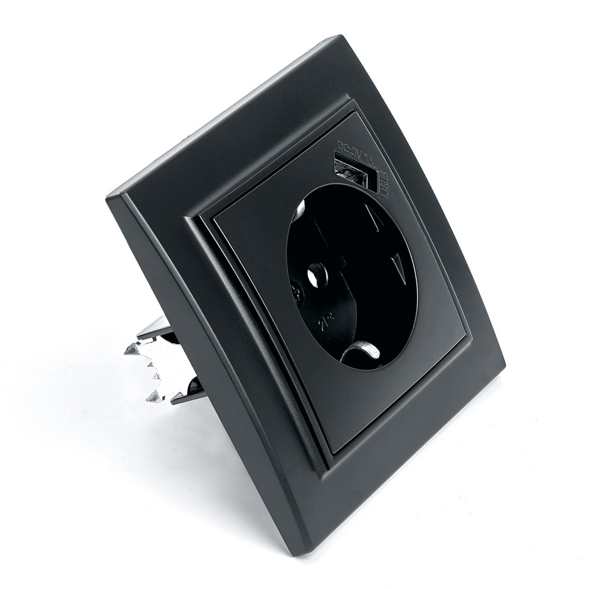 Розетка 1-местная c/з и с USB STEKKER PST16-9011-03 16А с защ. шторкой Эрна черный с рамкой 39480