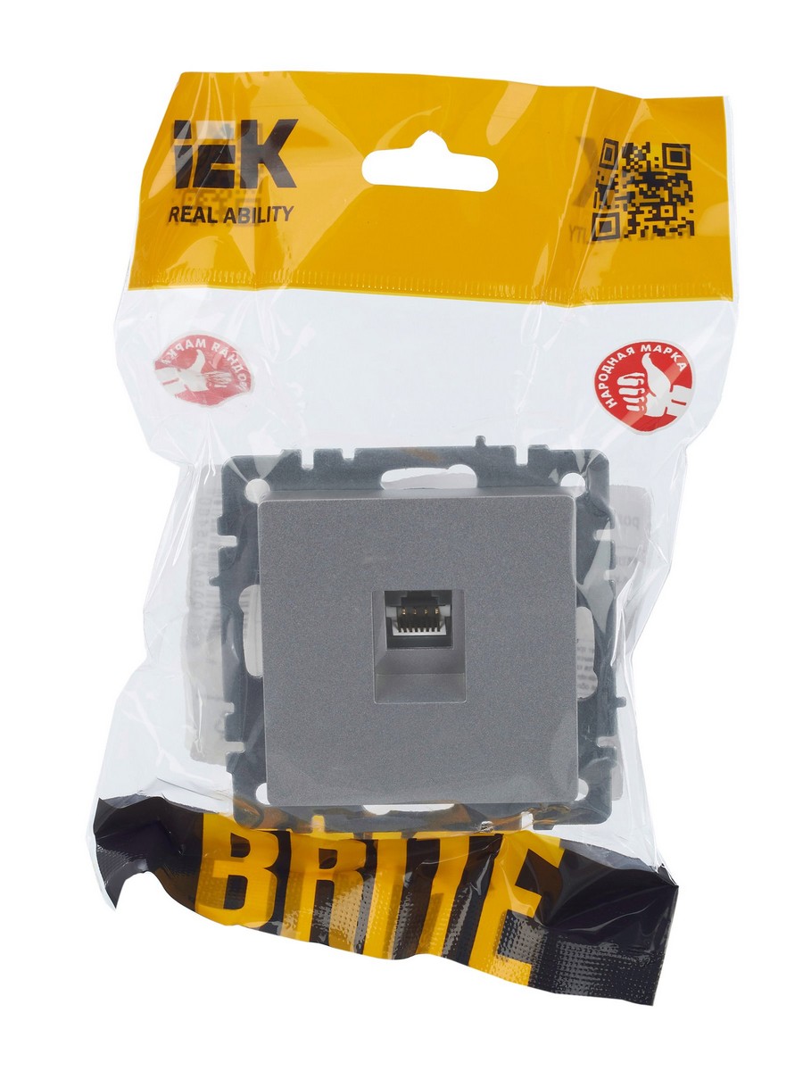 Розетка IEK BRITE компьютерная RJ45 кат.5E РК10-БрА алюминий BR-K10-1-K47