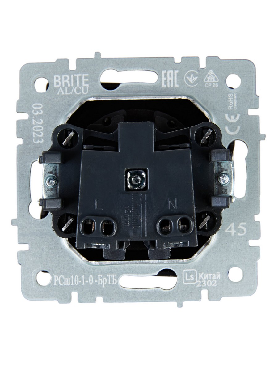 Розетка IEK BRITE 1-местная без заземления без защитных шторок 10А РС10-1-0-БрТБ темная бронза BR-R1