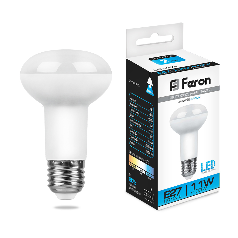 Лампа светодиодная Feron LB-463 E27 11W 6400K R63 230V 25512