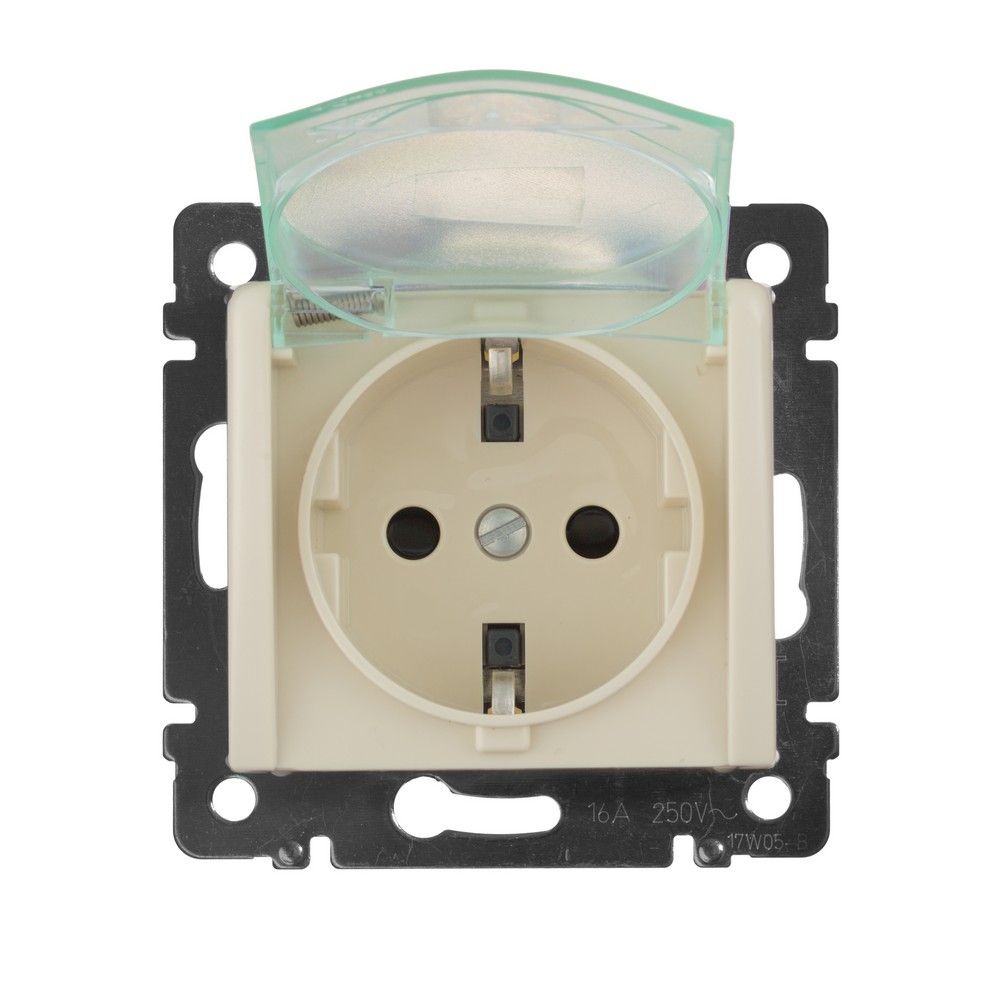 Legrand Valena Classic Кремовый Розетка Legrand Valena Крем 1-ая с/з с крышкой и защитными шторками IP 44 (к простой рамке) 774120