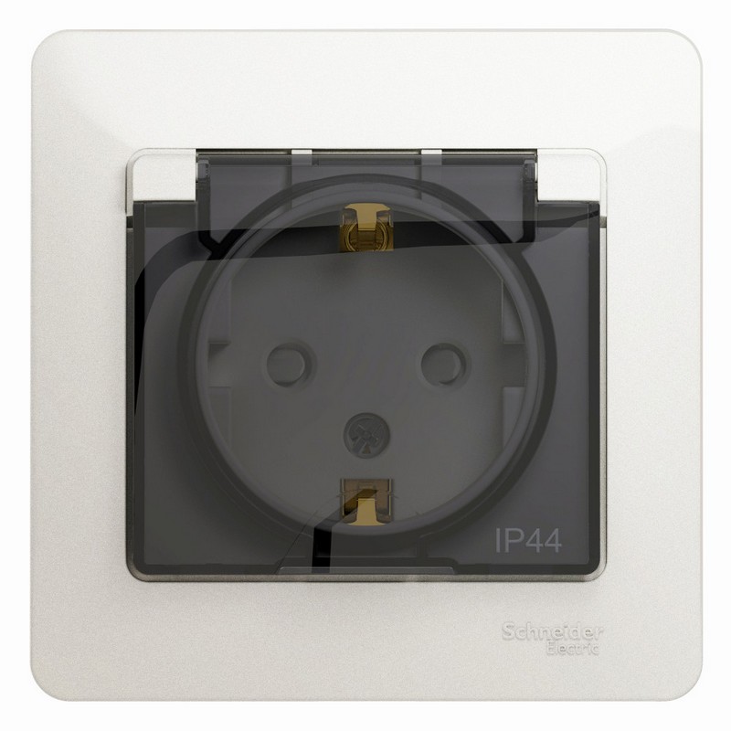Розетка Systeme Electric Glossa Перламутр с/з со шторками с крышкой, 16А, GSL000648