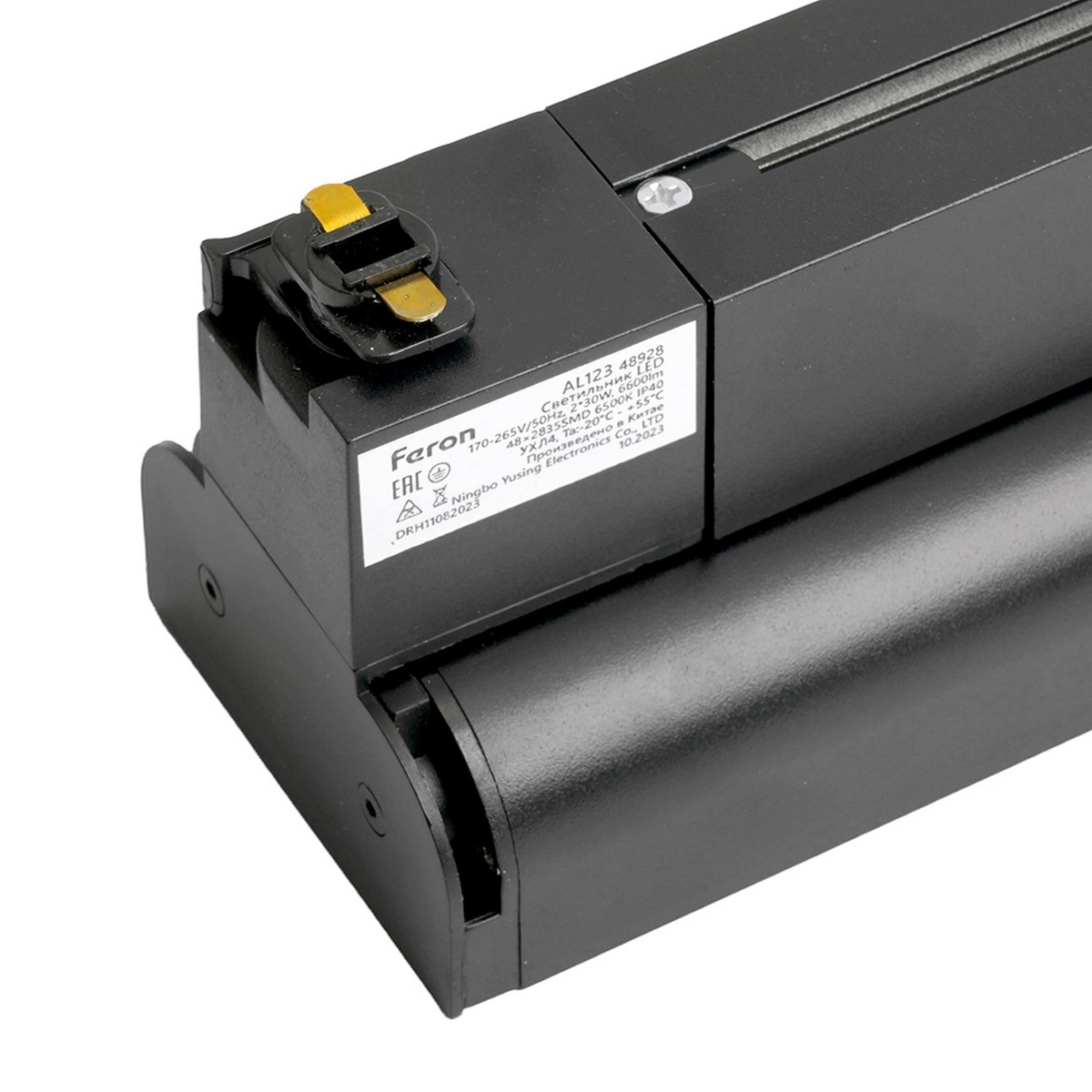 Трековые светодиодные светильники Светодиодный светильник Feron AL123 трековый на шинопровод 2*30W 6500K 60 градусов черный 48928 