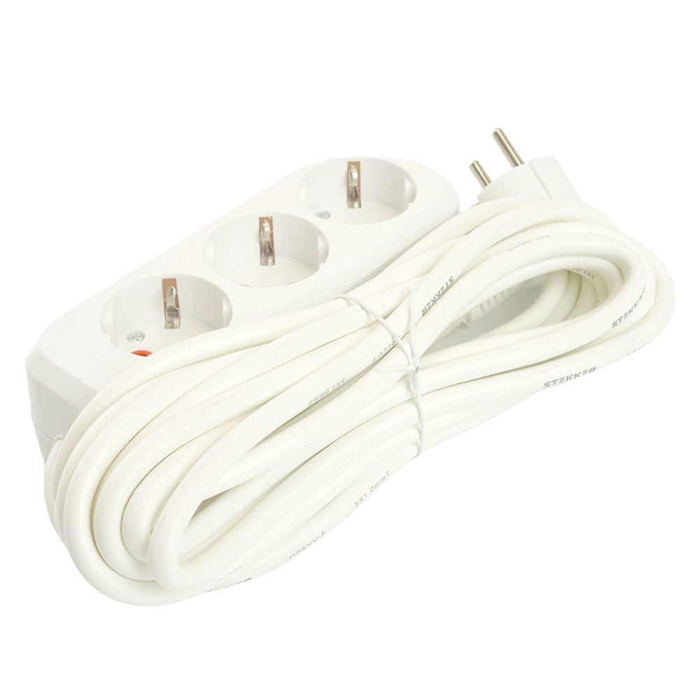 Колодки и удлинители, тройники Удлинитель STEKKER трехместный с/з HM06-31-05 5м Home (У10-002) белый 49349 