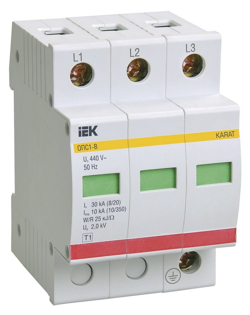 Ограничитель перенапряжения IEK KARAT (УЗИП) ОПС1-B 3Р In=30kA Un=400B Im=60kA MOP20-3-B