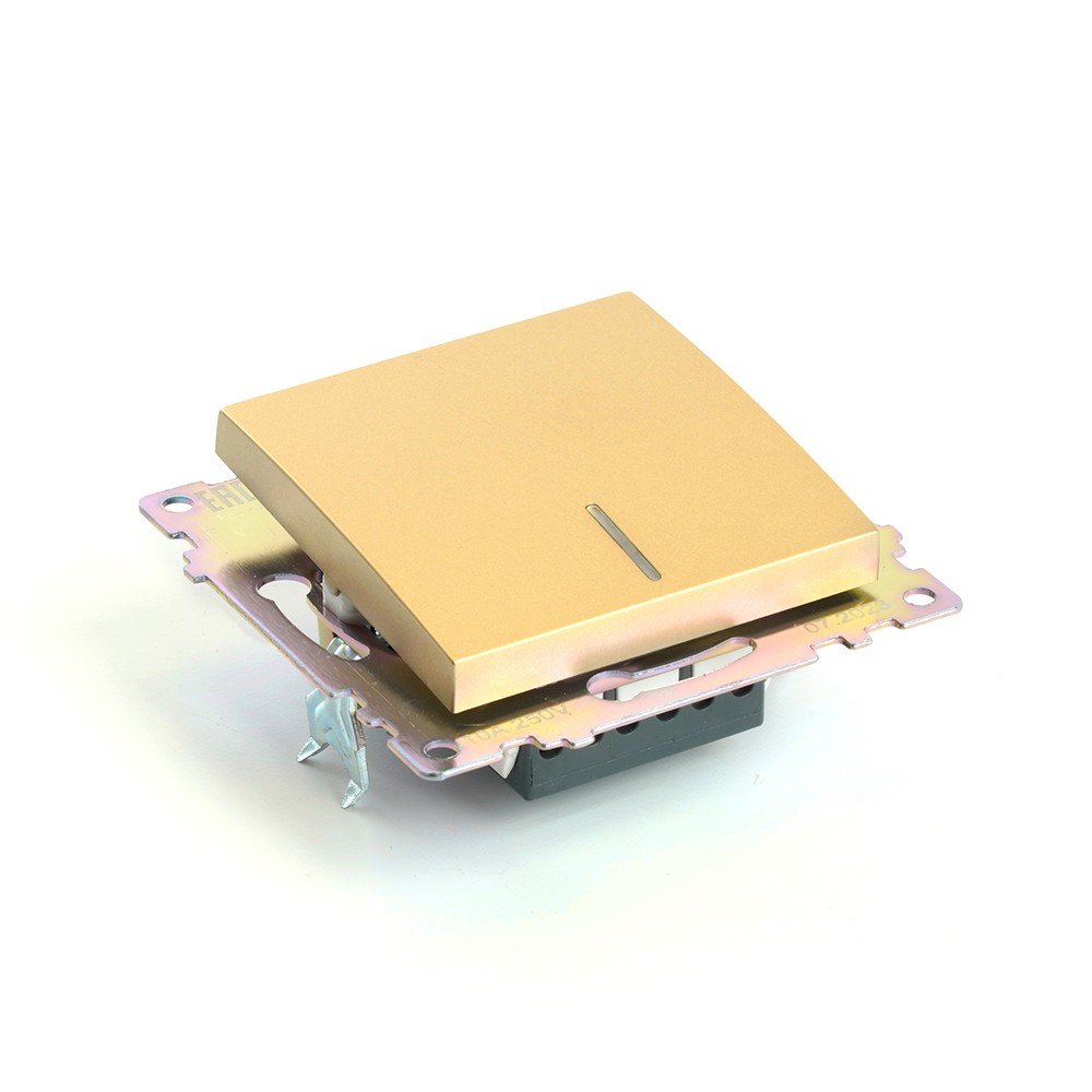 Катрин - Розетки и выключатели Stekker Выключатель 1-клавишный c индикатором STEKKER GLS10-7101-08 10А Катрин золото 49215