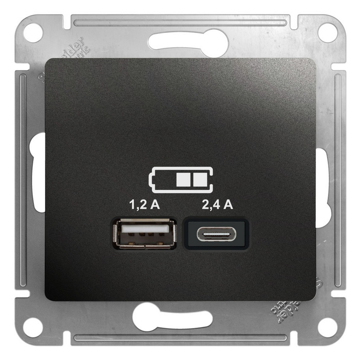 Розетка USB Systeme Electric Glossa Антрацит A+С, 5В/2,4А, 2х5В/1,2А GSL000739
