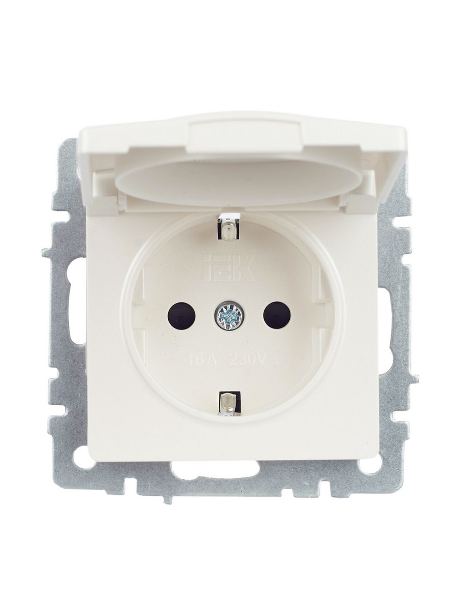 Розетка IEK BRITE с/з с шторками и крышкой 16А IP44 РСбш10-3-44-БрЖ жемчуг BR-R16-16-44-K36