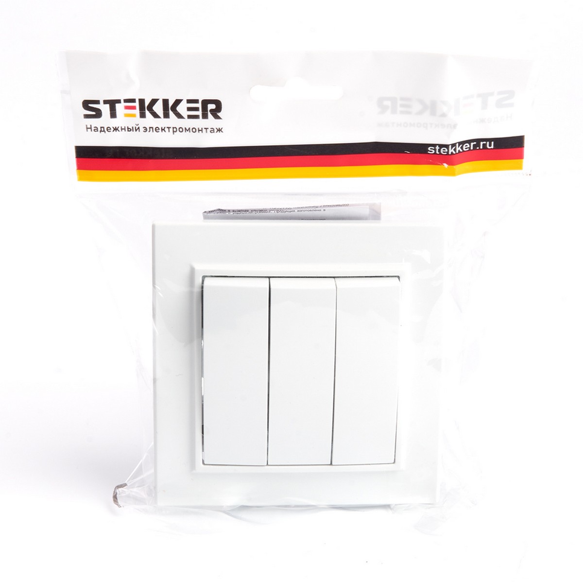 Выключатель 3-клавишный STEKKER PSW10-9007-01 10А Эрна белый с рамкой 39922