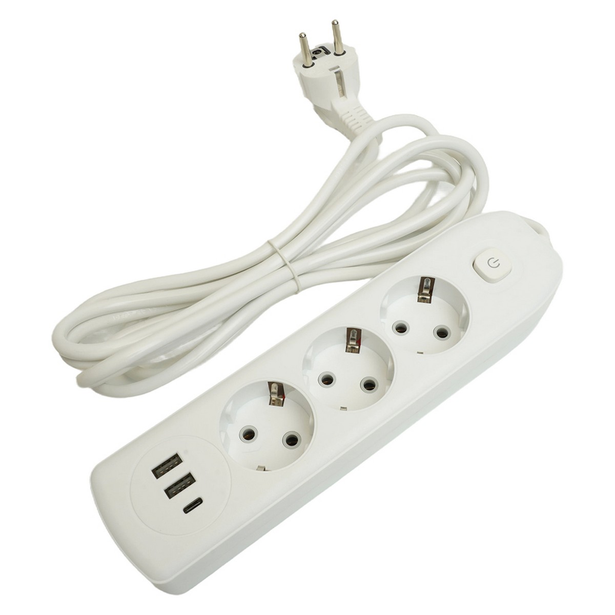 Удлинитель STEKKER HM08-33-02 3-местный c/з 3x1 мм2 1,8 м 2USB+1Type-C 2,4А Home белый 49970