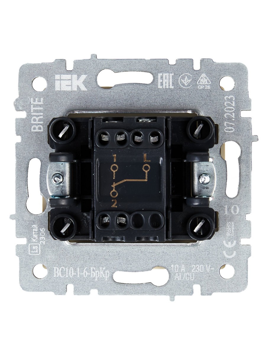 Выключатель IEK BRITE 1-клавишный проходной 10А ВС10-1-6-БрКр бежевый BR-V12-0-10-K10