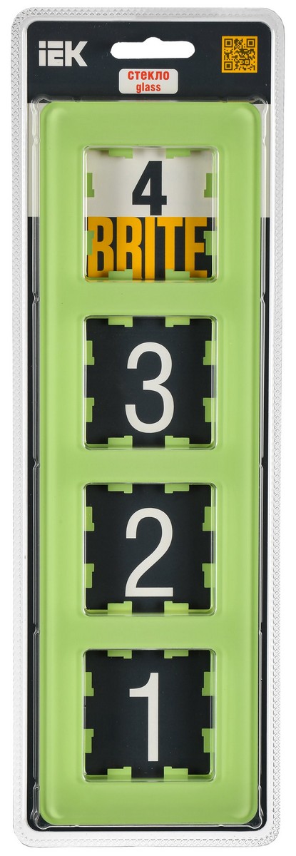 Рамка IEK BRITE DECOR Эко грин матовый стекло скругл.угол 4-мест. РУ-4-2-Бр RE BR-M42-G-41-K06