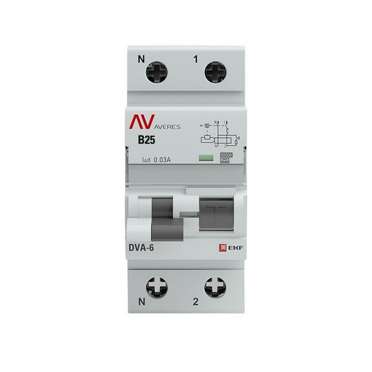 Диф. Автомат EKF AVERES DVA-6 (B) 1P+N 25А/30мА тип А 6кА rcbo6-1pn-25B-30-a-av