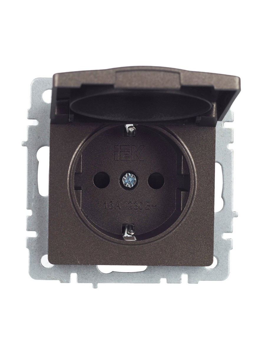 Розетка IEK BRITE с/з с шторками и крышкой 16А IP44 РСбш10-3-44-БрТБ темная бронза BR-R16-16-44-K45