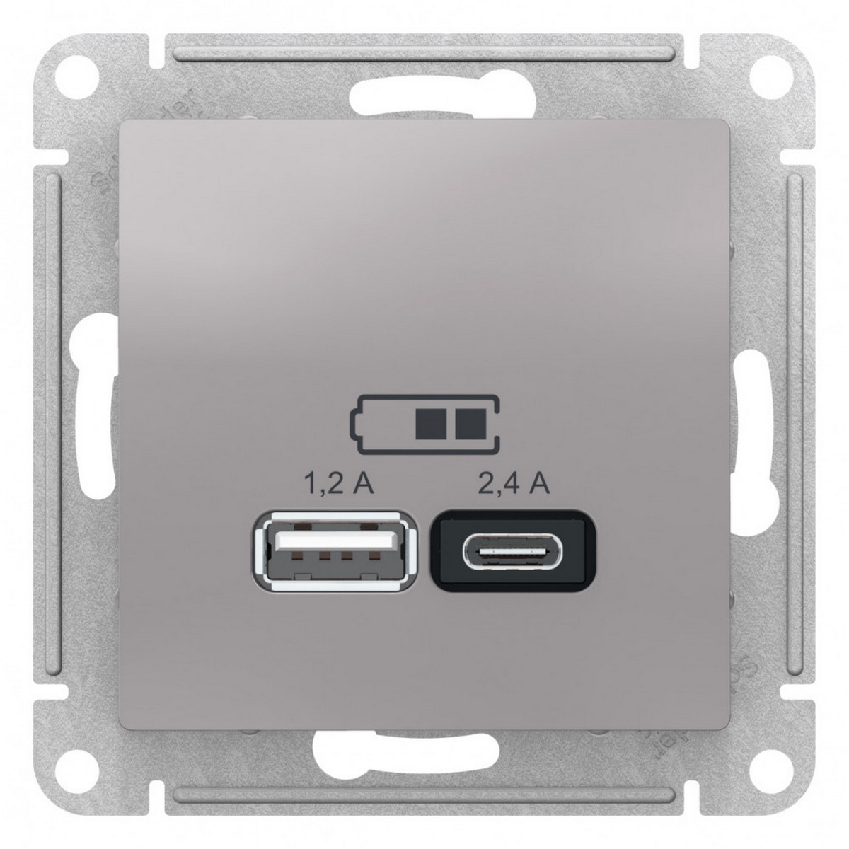 Розетка USB Systeme Electric AtlasDesign Алюминий A+С 5В/24А 2х5В/12А механизм ATN000339