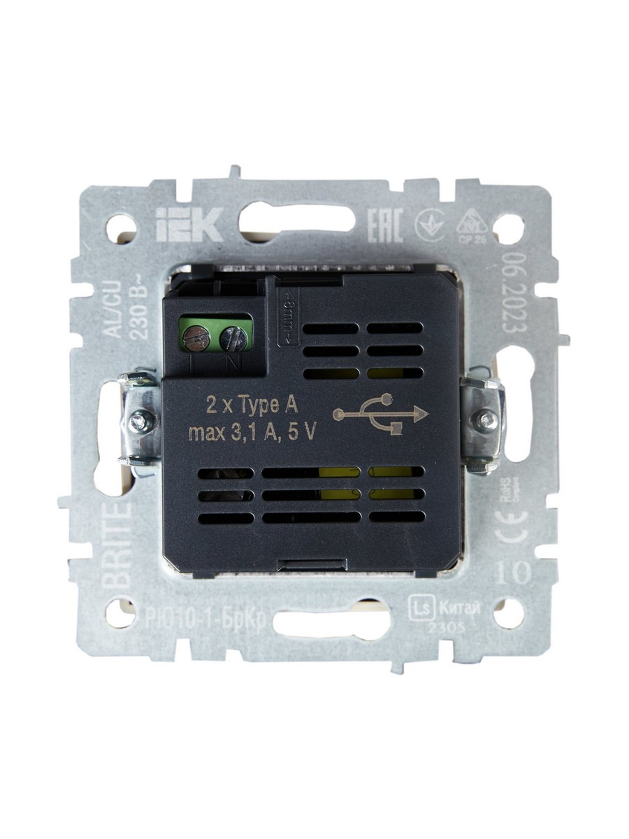 IEK Brite Бежевый Розетка IEK BRITE USB A+A 3,1А РЮ10-1-БрКр бежевый BR-U21-D31-K10