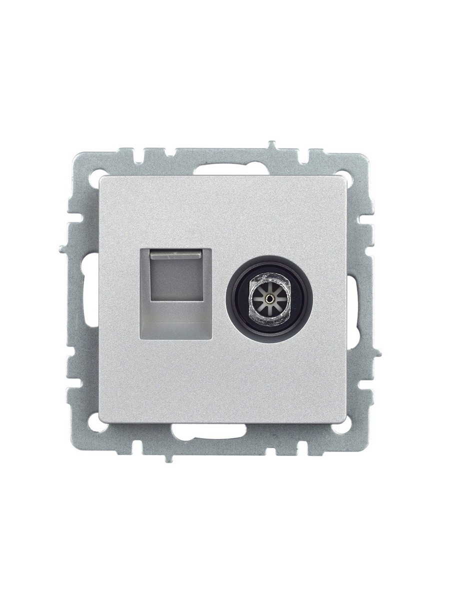 Розетка IEK BRITE двойная TV+RJ45 кат.5E РТВ/РК12-БрА алюминий BR-AK20-1-K47