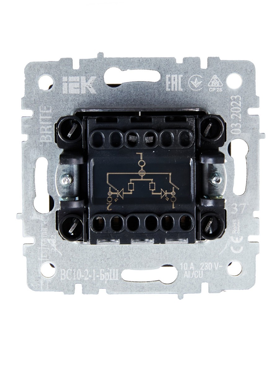 IEK Brite Шампань Выключатель IEK BRITE 2-клавишный с индикацией 10А ВС10-2-1-БрШ шампань BR-V20-1-10-K37