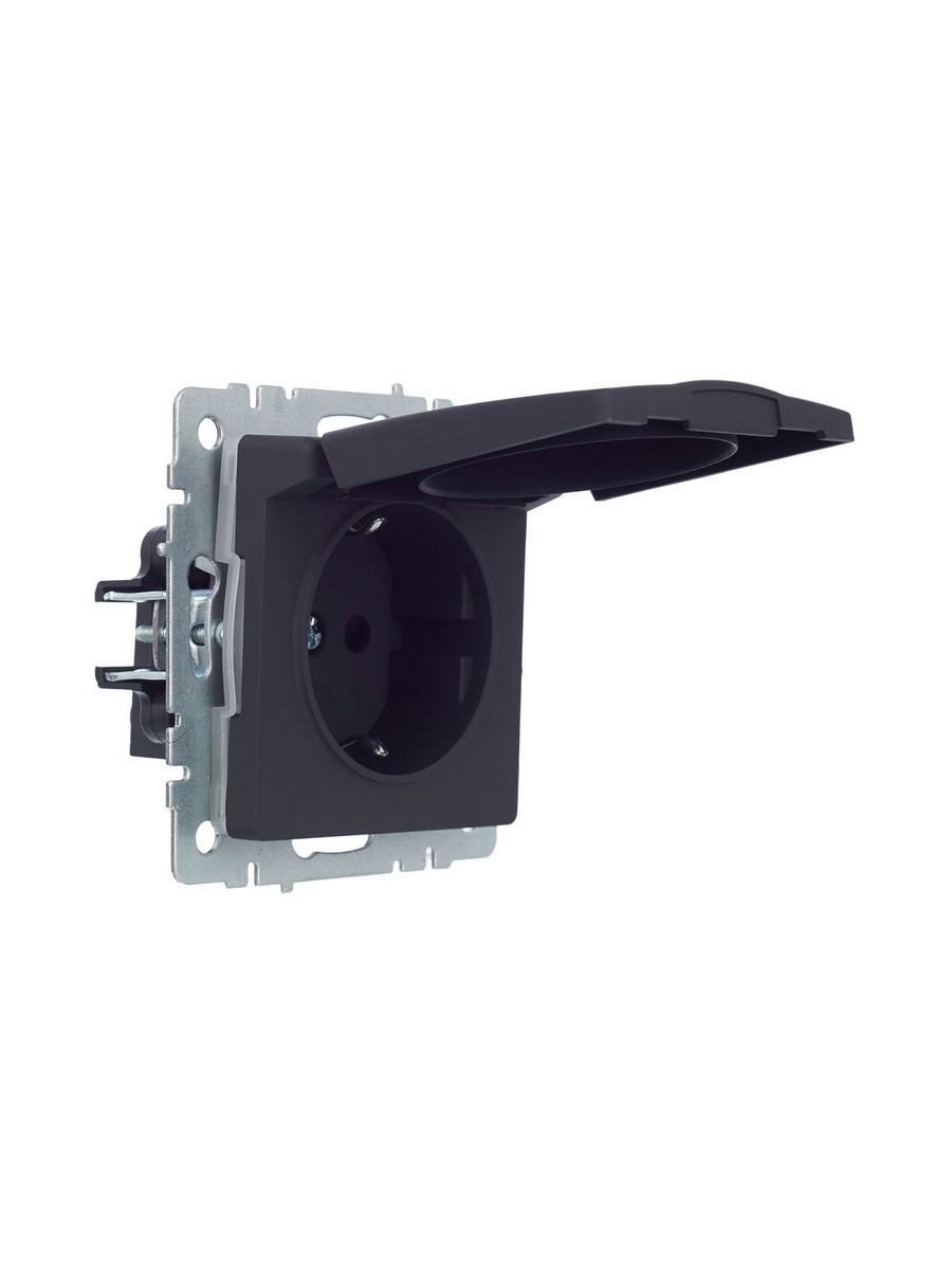 Розетка IEK BRITE с/з с шторками и крышкой 16А IP44 РСбш10-3-44-БрГ графит BR-R16-16-44-K53