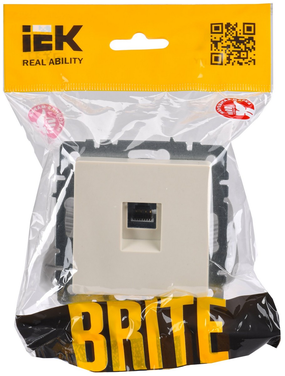 Розетка IEK BRITE компьютерная RJ45 кат.5E РК10-БрКр бежевый BR-K10-1-K10