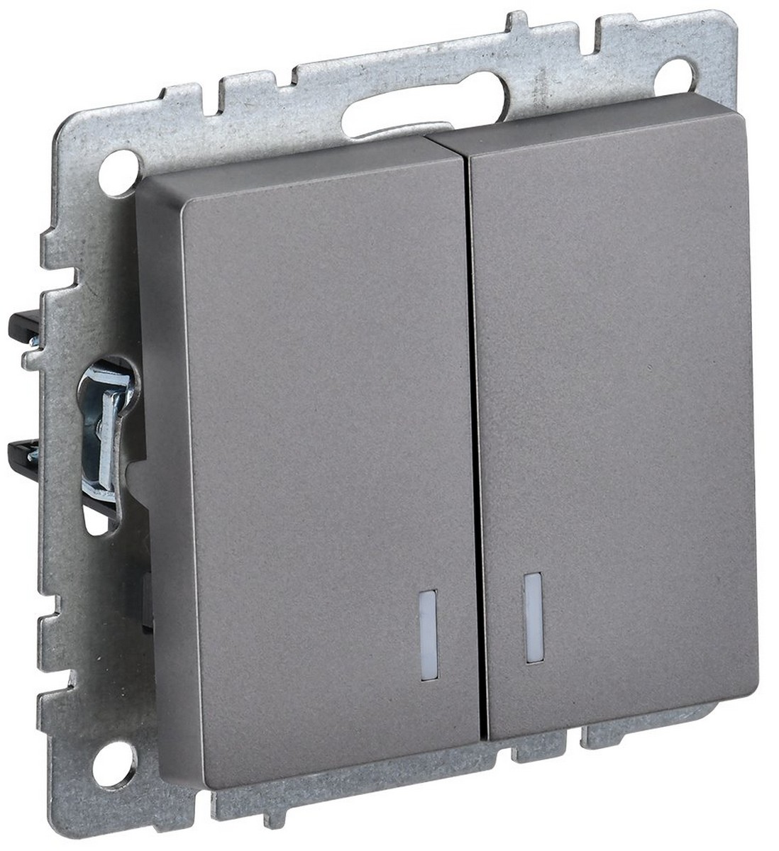 Выключатель IEK BRITE 2-клавишный с индикацией 10А ВС10-2-1-БрС сталь BR-V20-1-10-K46
