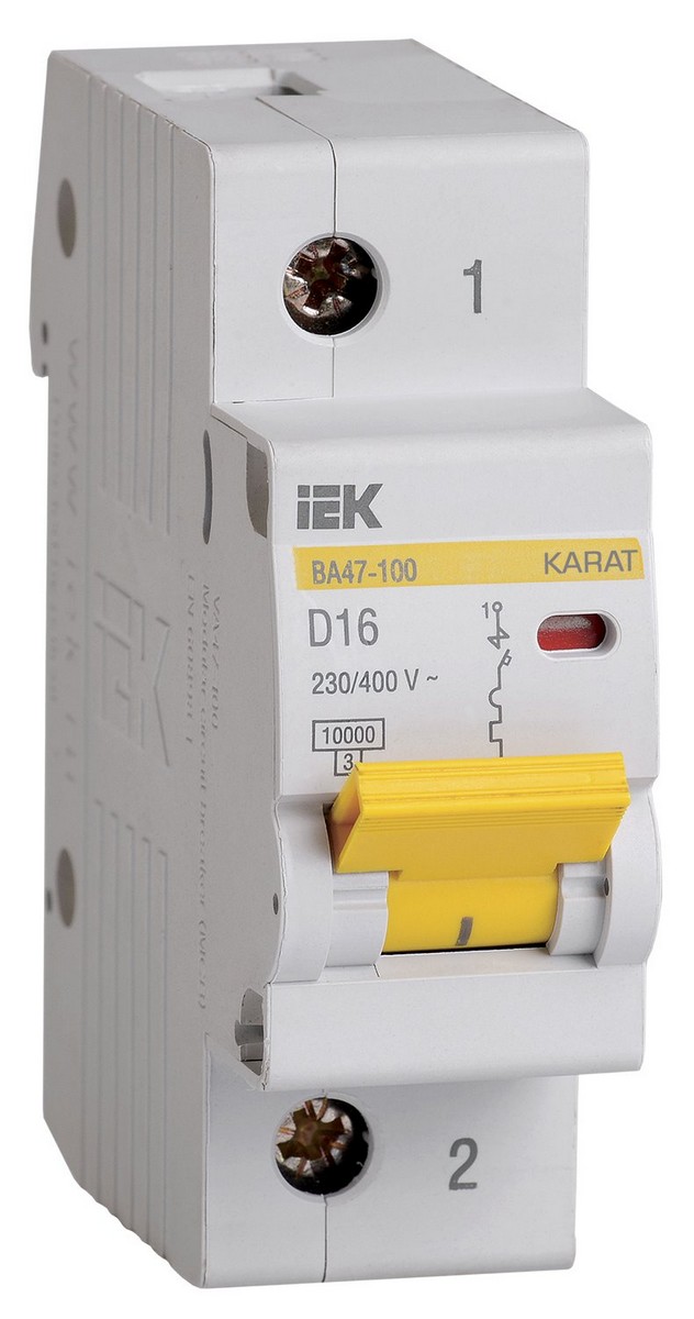 Автоматический выключатель IEK KARAT ВА47-100 1Р 16А 10кА х-ка D MVA40-1-016-D