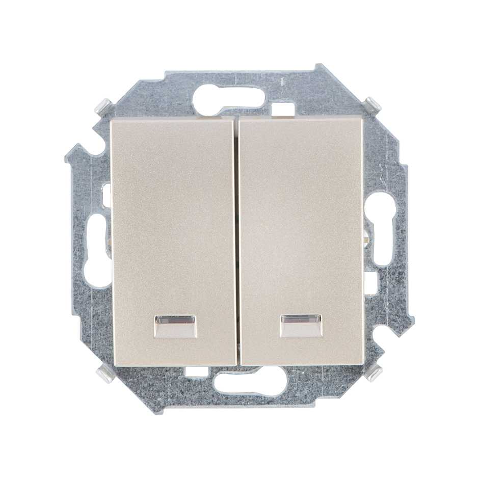 Розетки и выключатели Simon 15 Шампань Выключатель 2-клавишный Simon 15 Шампань с подсветкой 16А 1591392-034