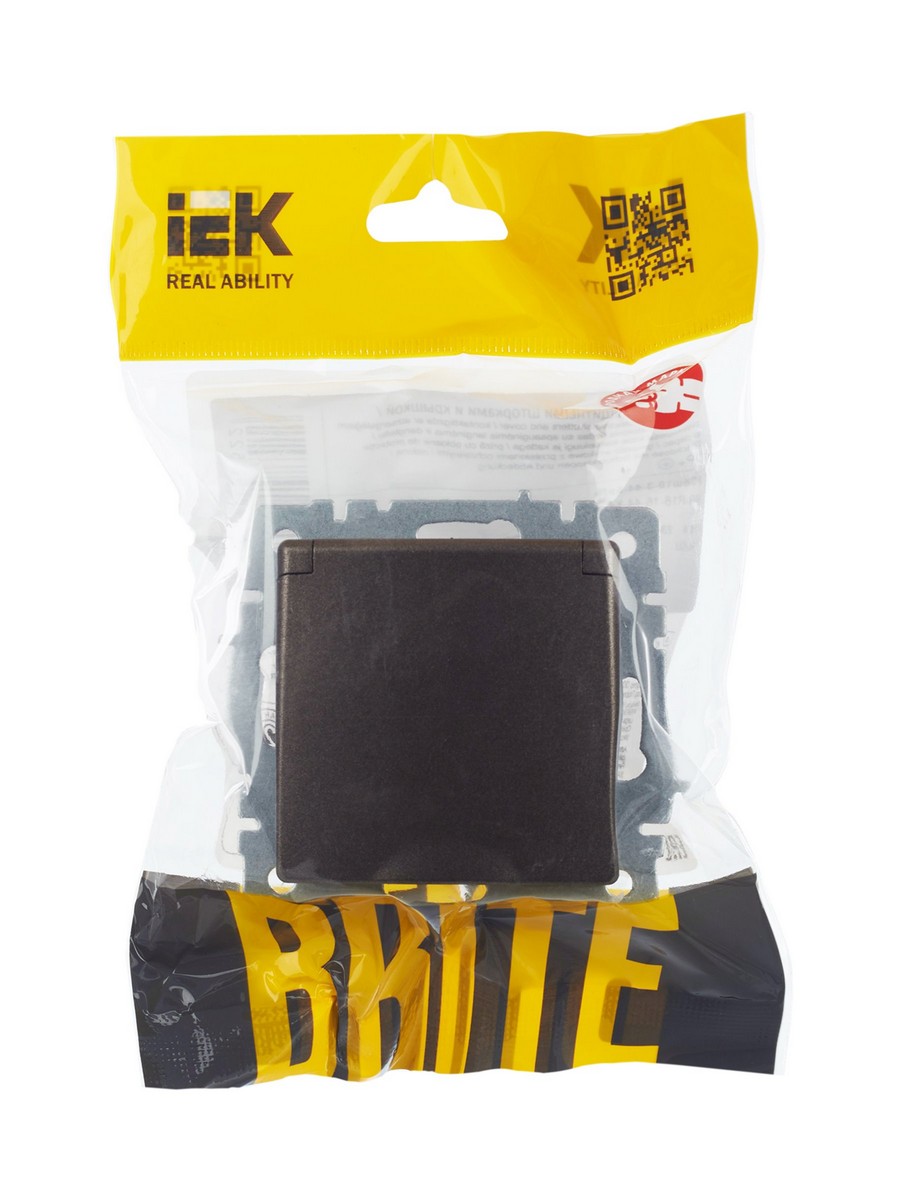 Розетка IEK BRITE с/з с шторками и крышкой 16А IP44 РСбш10-3-44-БрТБ темная бронза BR-R16-16-44-K45