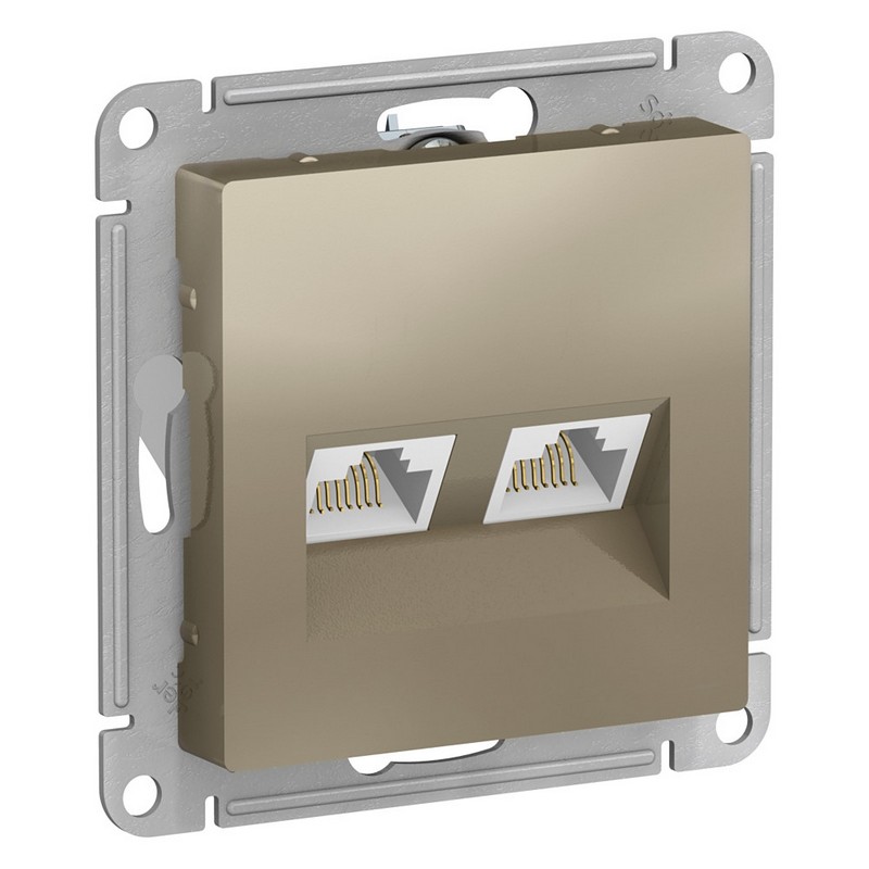 Розетка компьютерная Systeme Electric AtlasDesign Шампань двойная RJ45+RJ45, кат.5E, ATN000585