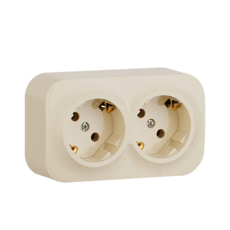 Розетка Legrand Quteo двойная с заземлением без шторок бежевая 782263 (782243)