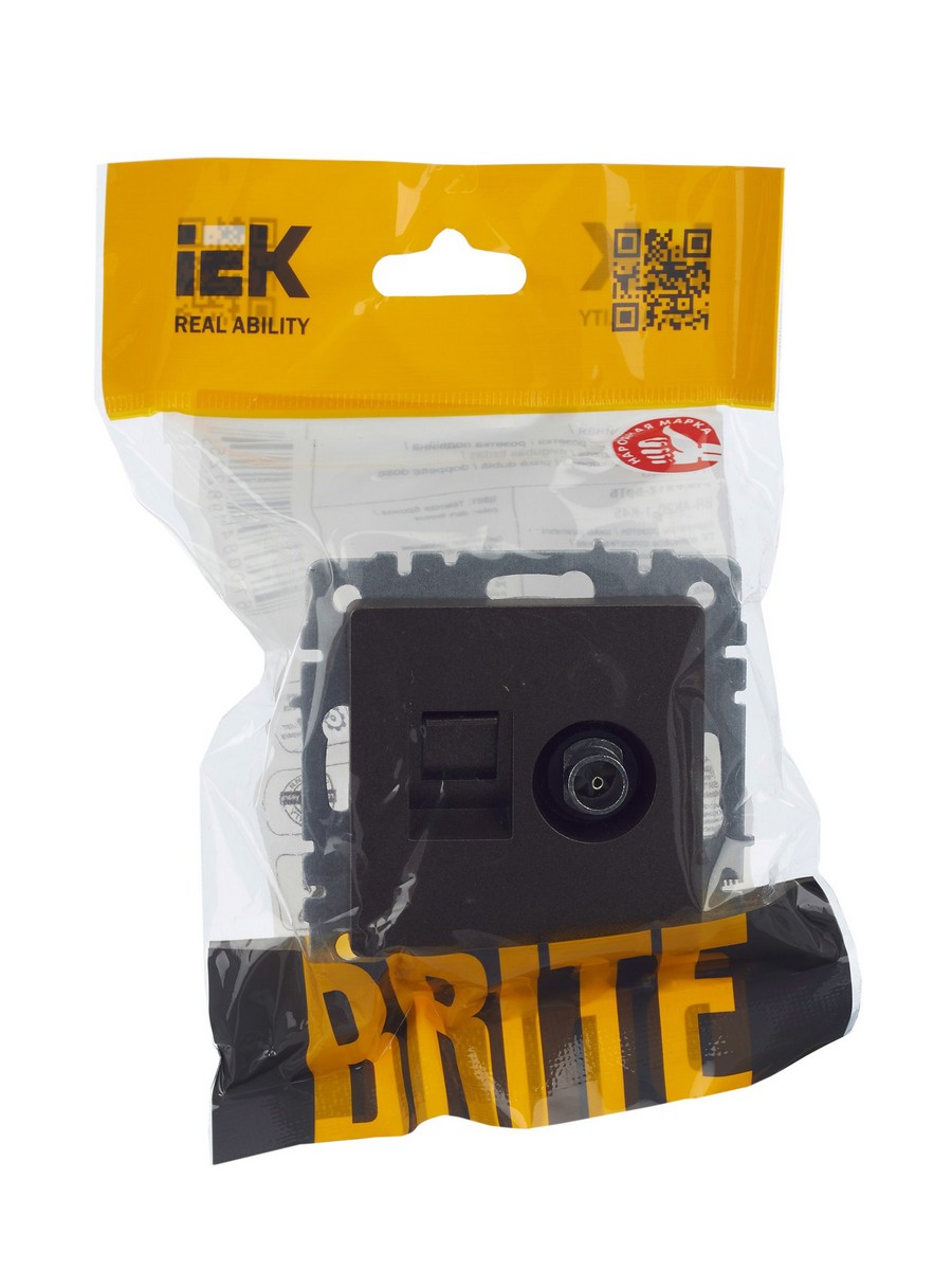 Розетка IEK BRITE двойная TV+RJ45 кат.5E РТВ/РК12-БрТБ темная бронза BR-AK20-1-K45