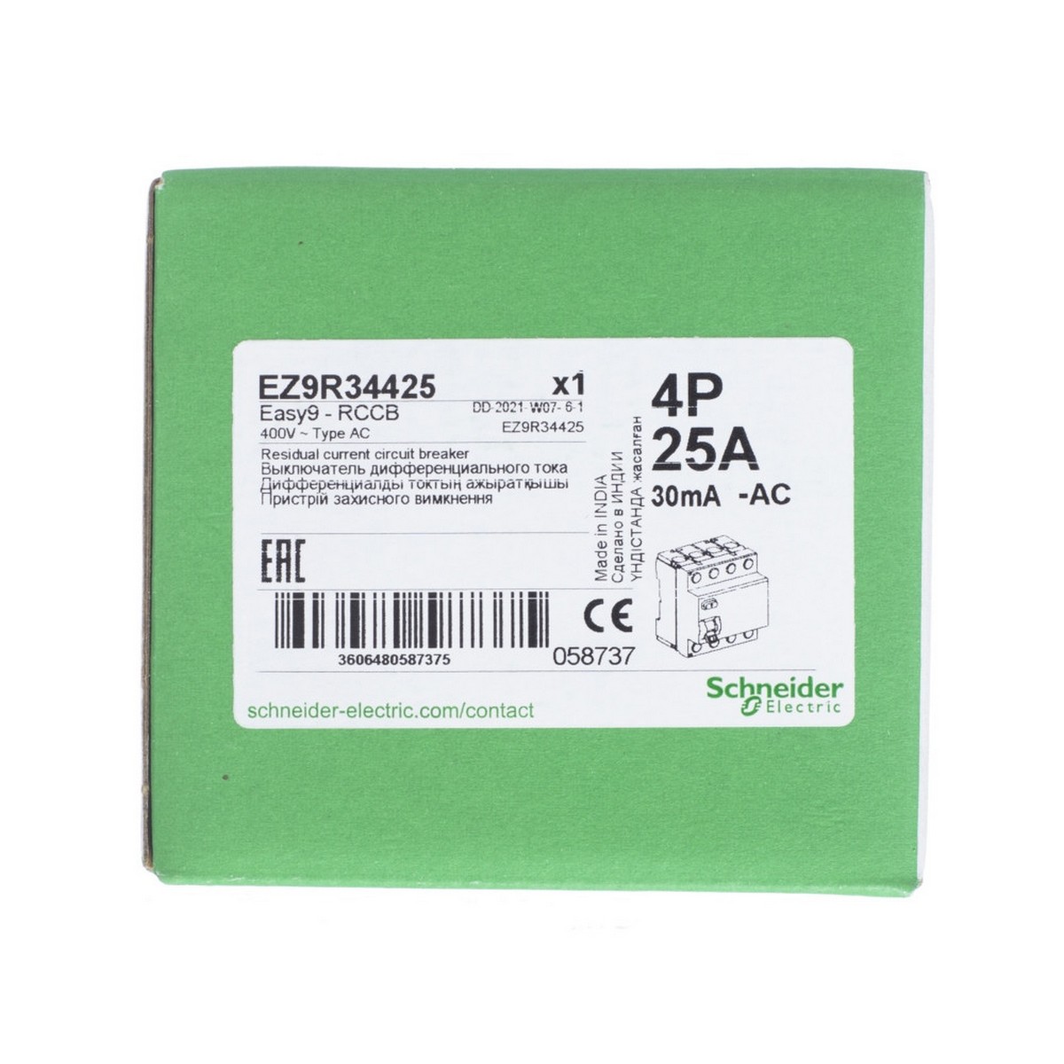 УЗО SCHNEIDER ELECTRIC EASY 9 4P 25A 30mA AC EZ9R34425