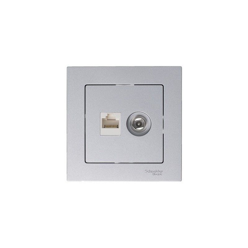AtlasDesign Алюминий Розетка комп+ТВ, Systeme Electric AtlasDesign Алюминий двойная RJ45+TV, кат.5E, ATN000389