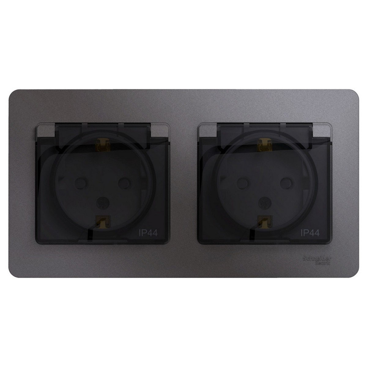 Розетка Systeme Electric Glossa Графит 2-ая с-з со шторками в сборе IP44 GSL001347