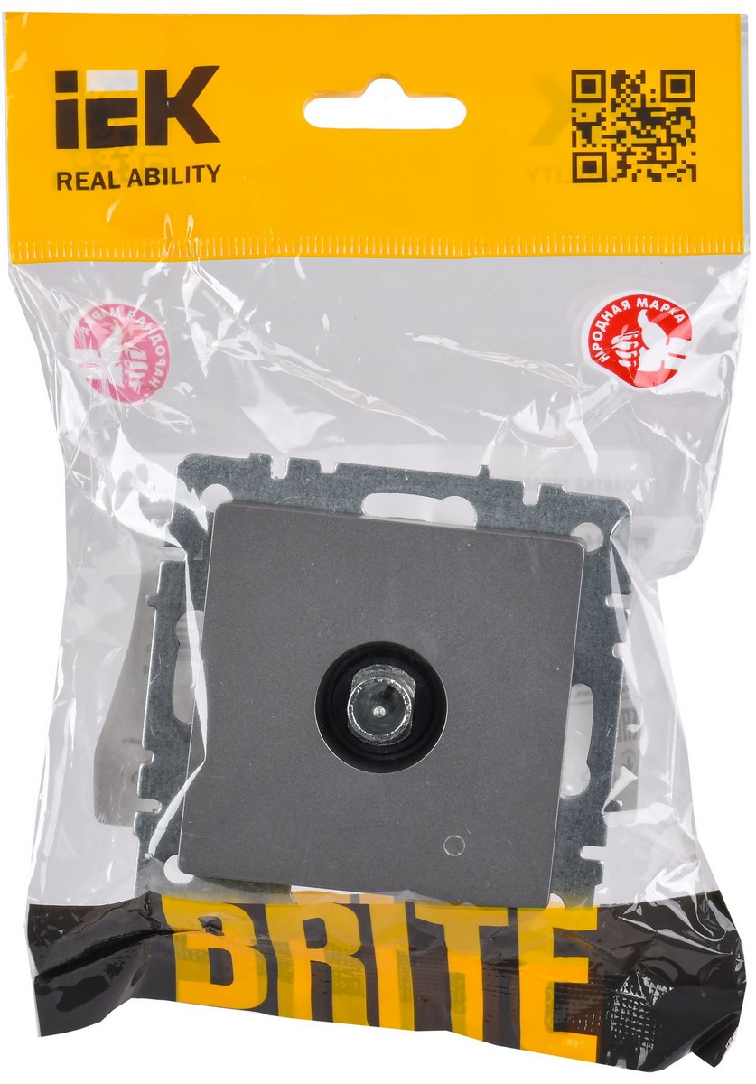 Розетка IEK BRITE TV проходная РТВ10-0-БрС сталь BR-A10-P-K46