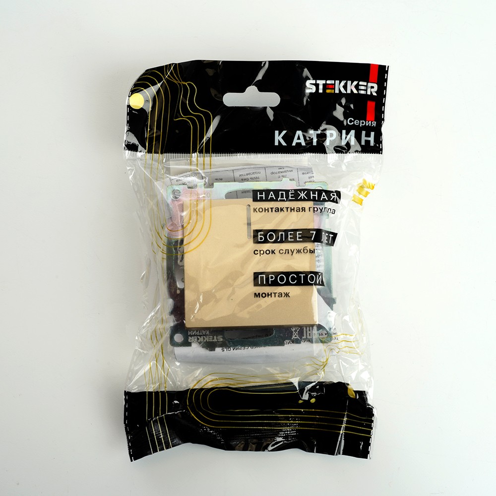 Катрин - Розетки и выключатели Stekker Выключатель 1-клавишный c индикатором STEKKER GLS10-7101-08 10А Катрин золото 49215