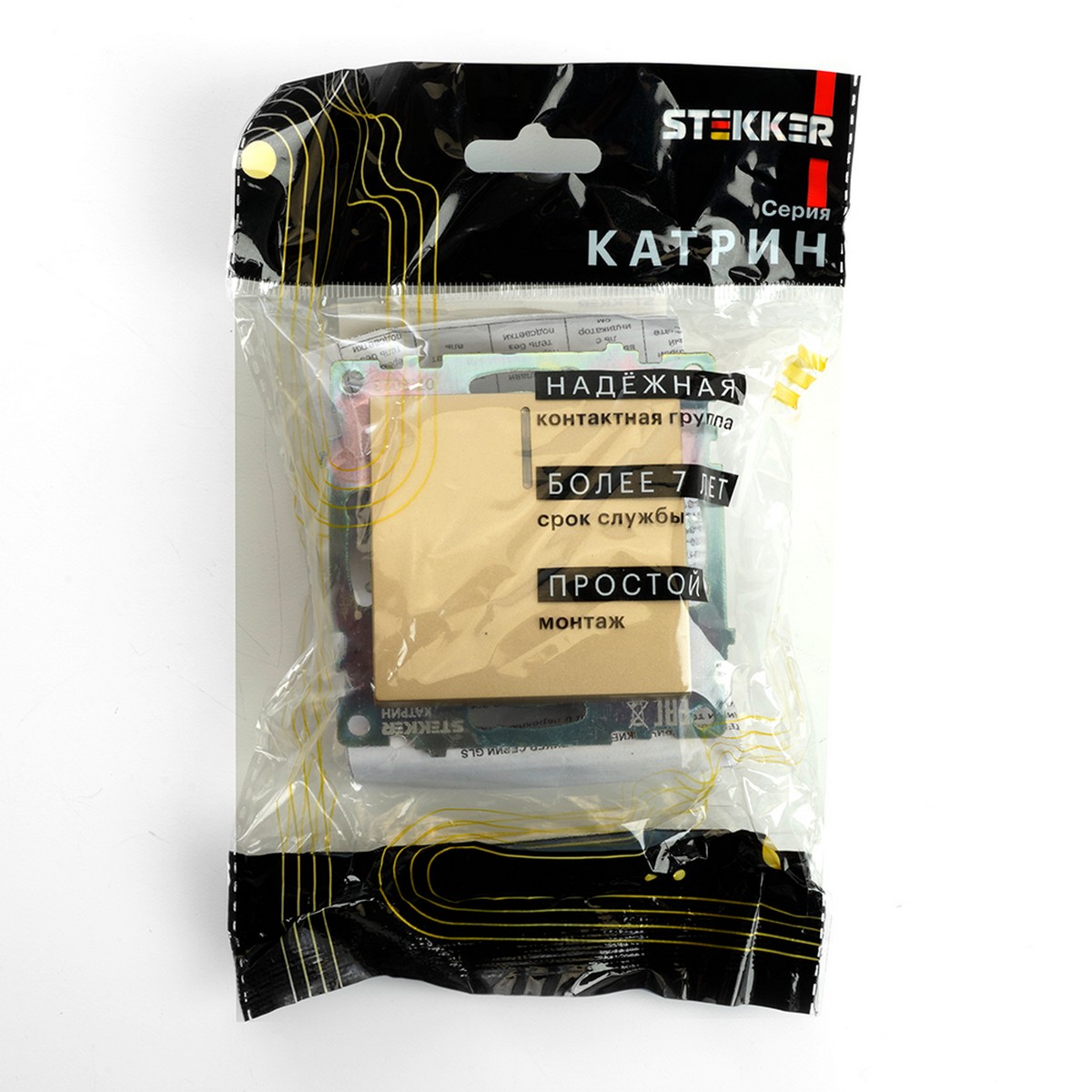 Катрин - Розетки и выключатели Stekker Выключатель 1-клавишный c индикатором STEKKER GLS10-7101-08 10А Катрин золото 49215