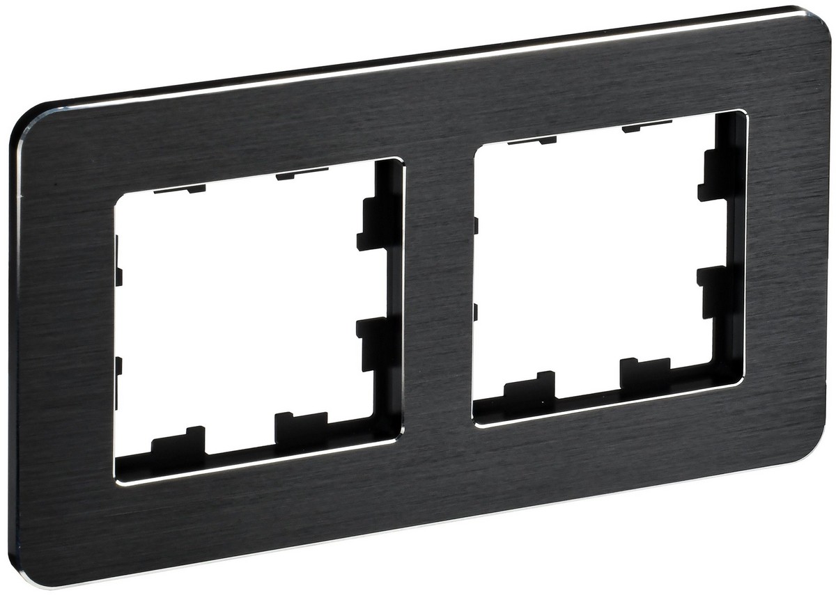 IEK Brite Рамки Рамка IEK BRITE DECOR Черный/алюм металл. скругл.угол 2-м РУ-2-1-Бр RE AL BR-M22-M-21-K02