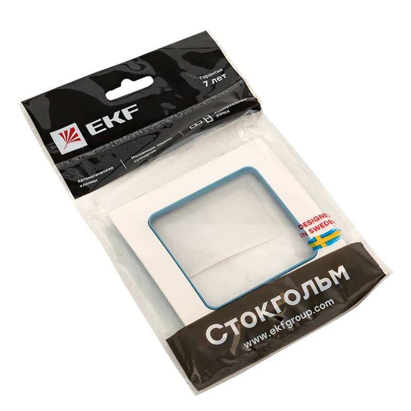 Рамка 1-ая EKF PROxima Стокгольм Белый Линия синяя  EXM-G-304-30