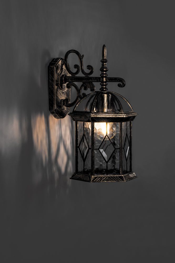 Уличные настенные светильники Светильник садово-парковый Feron PL131 шестигранный на стену вверх 60W 230V E27 черное золото 11335 