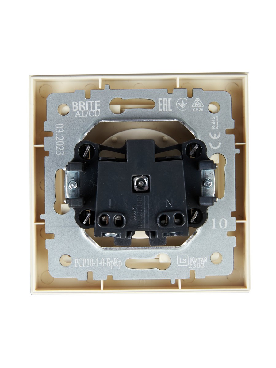 IEK Brite Бежевый Розетка IEK BRITE Бежевый без з/к/ш 10А в сборе РСР10-1-0-БрКр BR-R10-10-K10-F