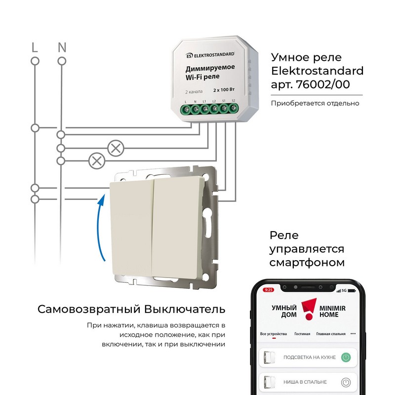 Выключатель Werkel двухклавишный с самовозвратом (слоновая кость) W1122403