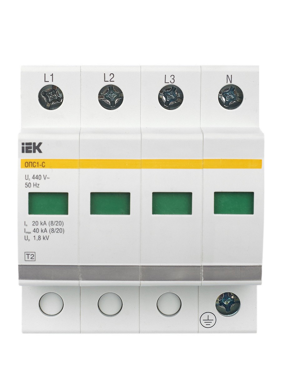Ограничитель перенапряжения IEK KARAT (УЗИП) ОПС1-C 4Р In=20kA Un=400B Im=40kA MOP20-4-C